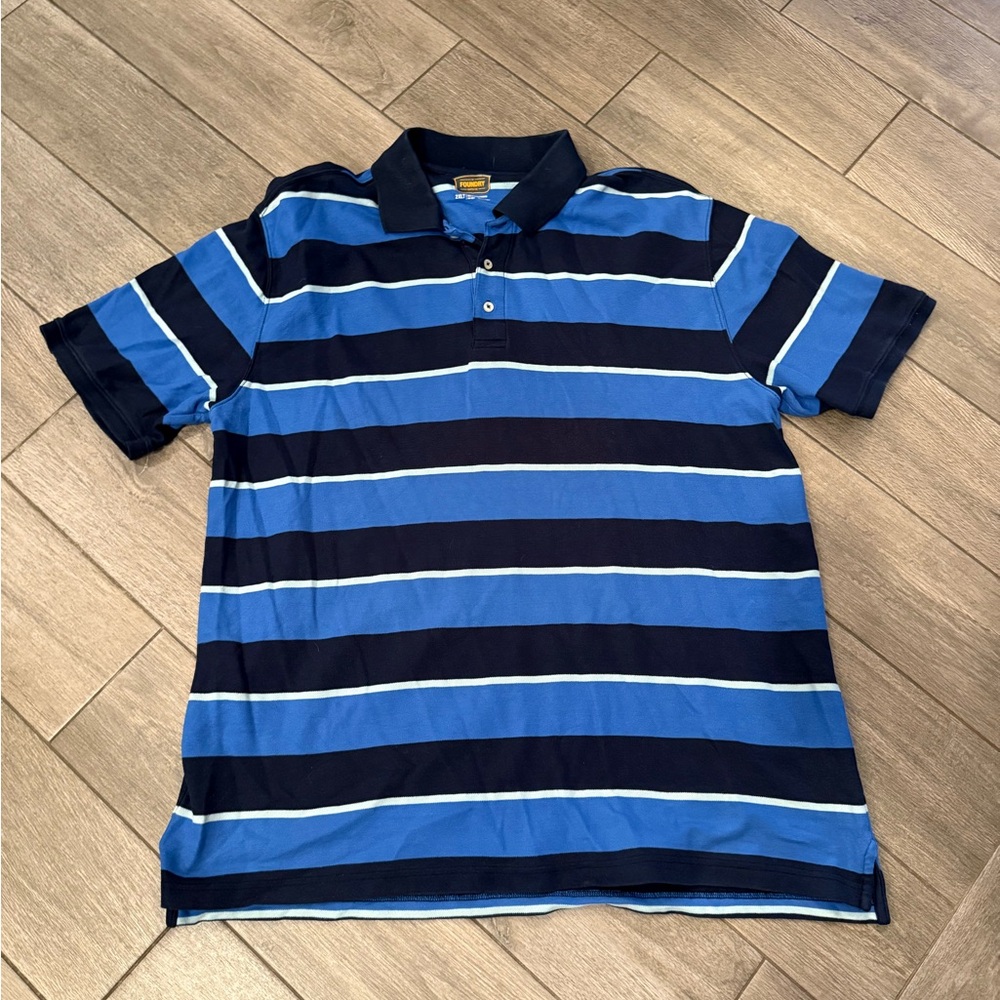 The Foundry Supply Co. Men's Blue and Navy Striped Polo